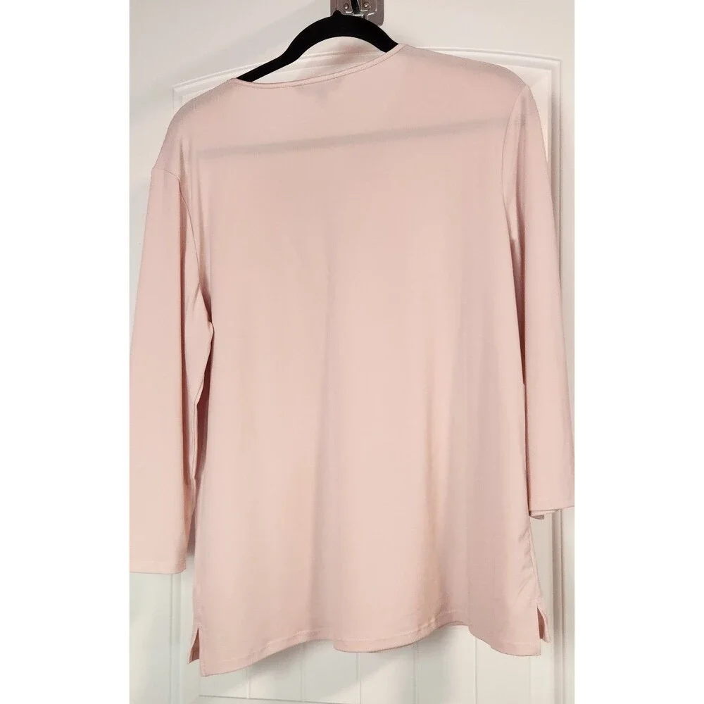 Banana Republic Pink Satin Trim V-Neck 3/4 Sleeve Top Blouse Size Large